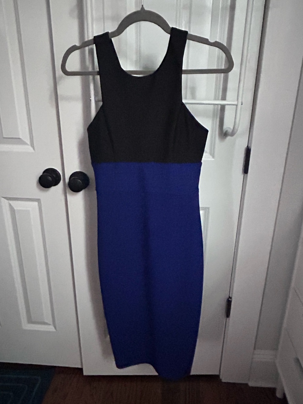 Colorblock Black and Royal Blue Sleeveless Midi Dress